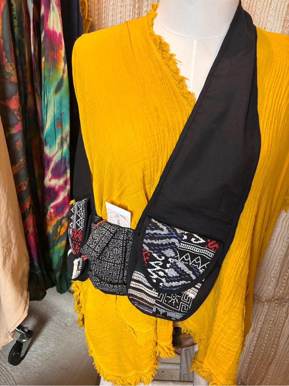 Black and Patterned Crossbody Utility Bag - Women